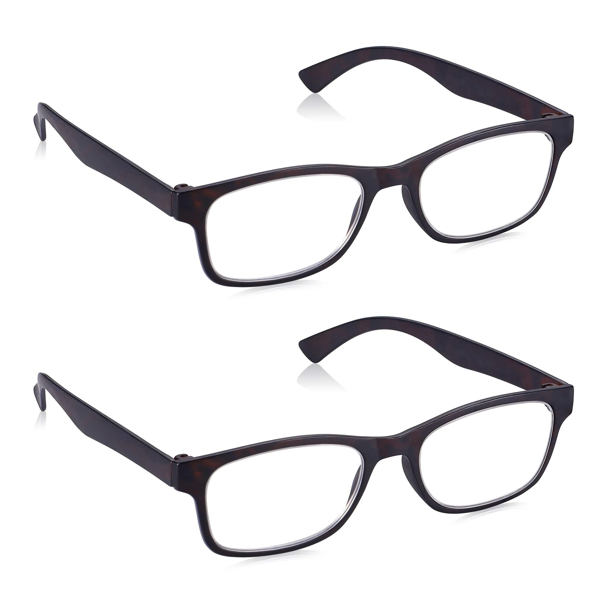 3.0 Glasses for Men Women, Non Prescription Ready to Wear Specs in a Classic Shape & Tort Brown Colour. Value 2 Pack Read Optics