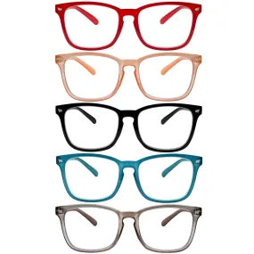 5 Pack Blue Light Blocking Reading Glasses Fashion Square Computer Glasses Women Men Comfort Reading Gaming TV Glasses (5C A, 1.5) 5c a 1.5 x