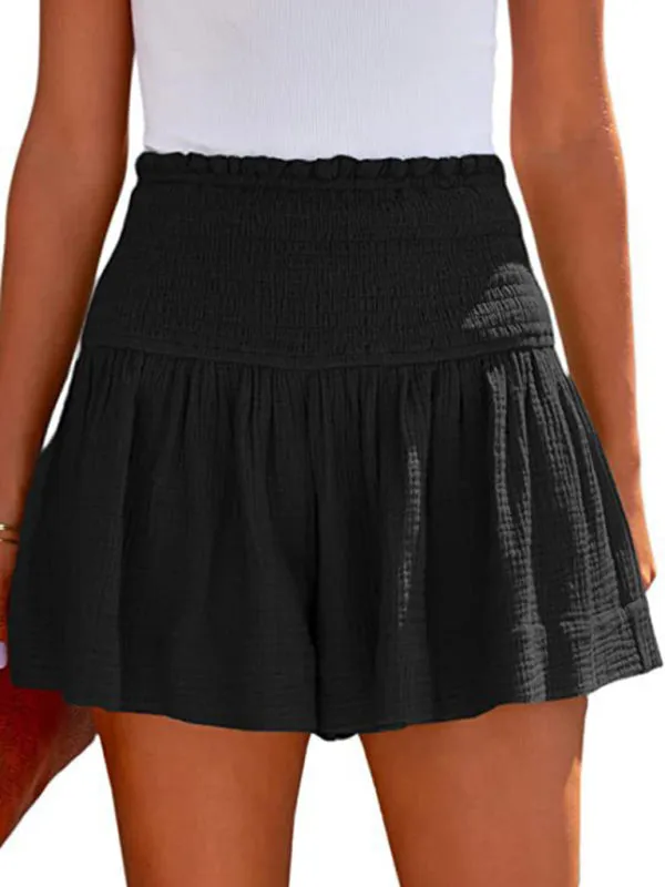 Boho Smocked Pleated High Waist Wide Leg Shorts