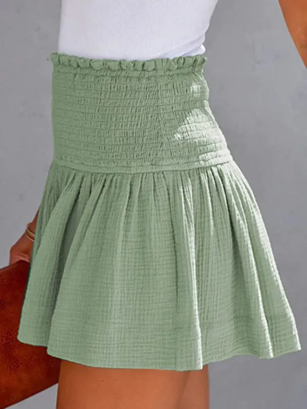 Boho Smocked Pleated High Waist Wide Leg Shorts