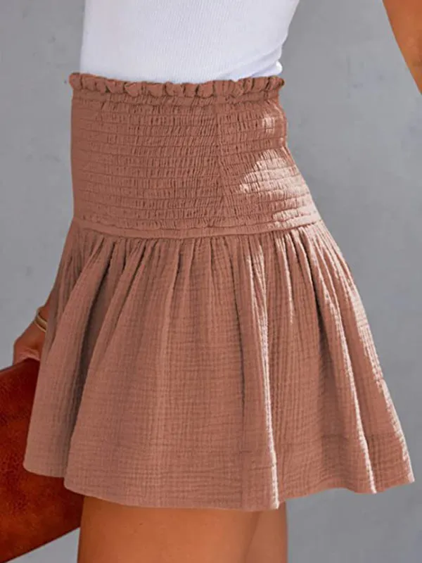 Boho Smocked Pleated High Waist Wide Leg Shorts