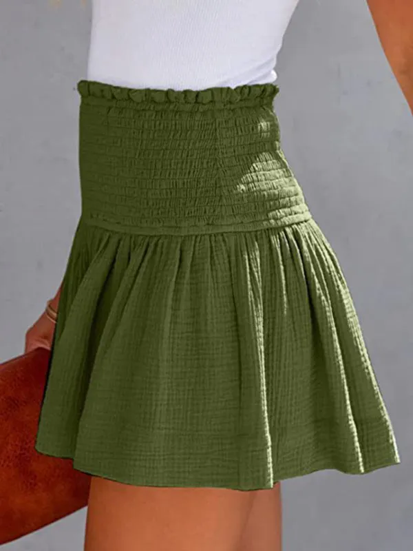 Boho Smocked Pleated High Waist Wide Leg Shorts