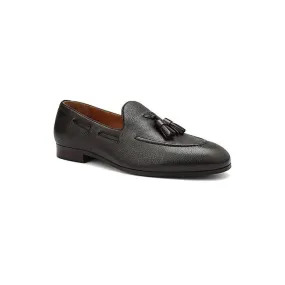 Coffee Leather Loafers With Tassels