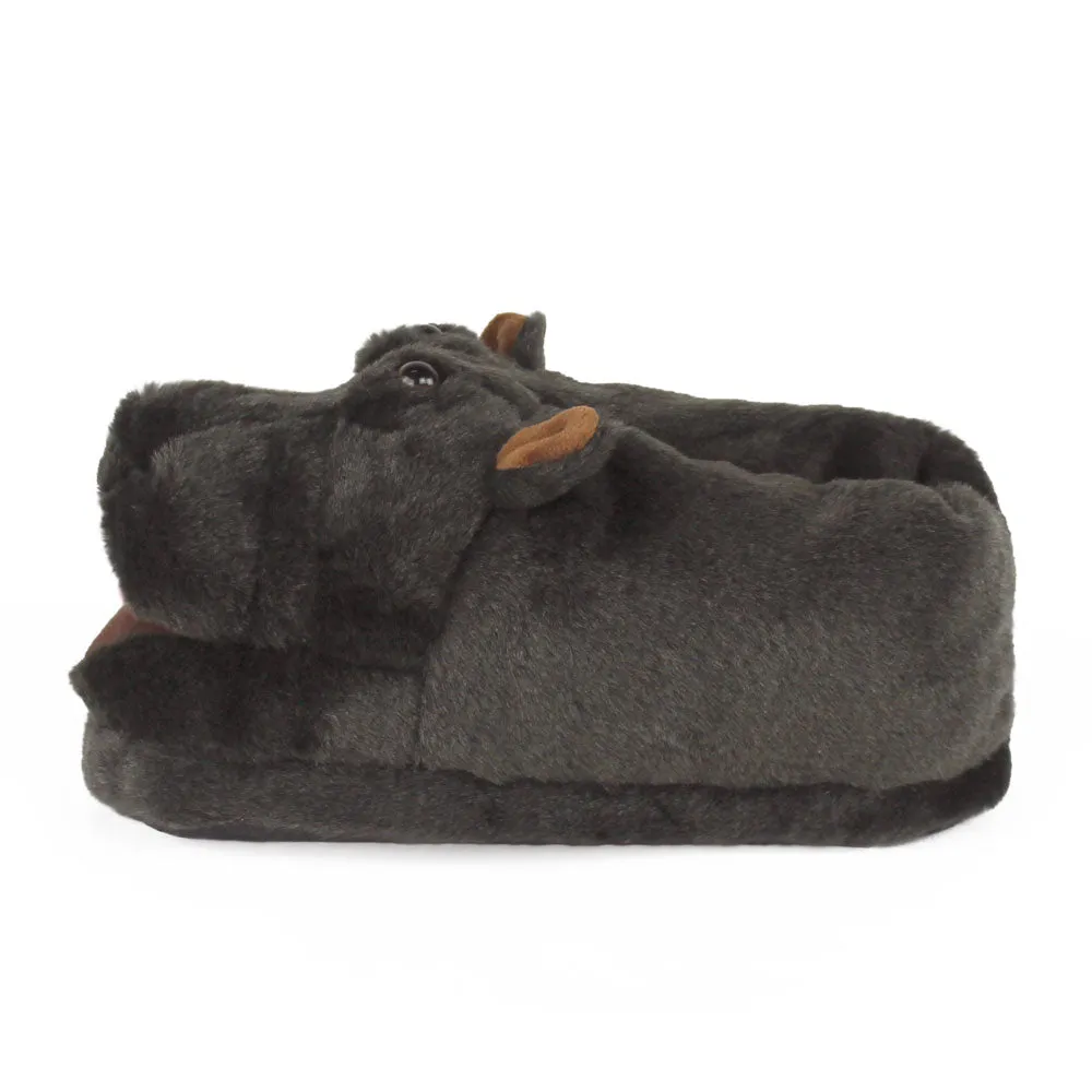 Hippo Animal Slippers JulesRoche Plush Grey Non-Slip