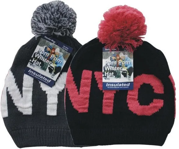nyc insulated pom pom winter hats Case of 144