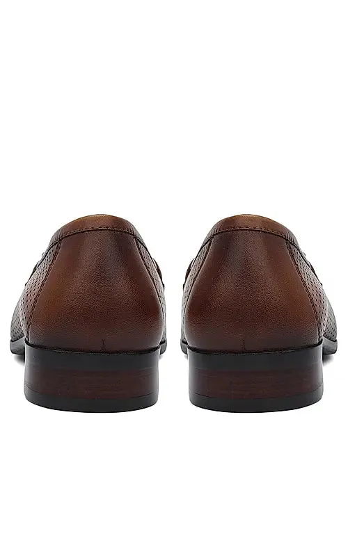 Tan Perforated Leather Loafers