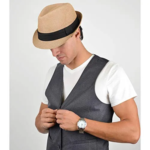 WESTEND Unisex Summer Short Brim Fedora - Hats for Men & Women   Panama Hats & Straw Hats